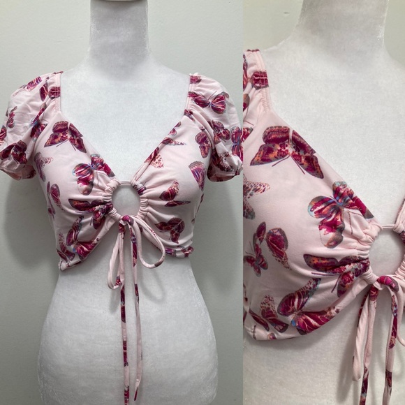 Butterfly top crop adjustable center crop summer spring - Picture 2 of 3